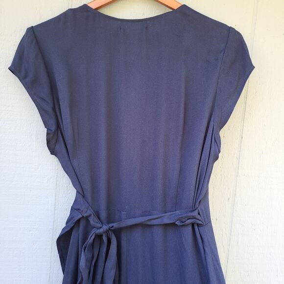 Reformation 1X Chamomile Wrap Dress Navy Blue Plus Size Solid - Picture 4 of 14